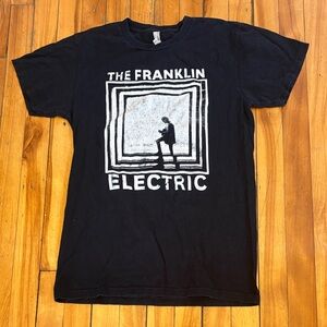 Alstyle Black T-Shirt with White Franklin Electric Graphic - Size Small